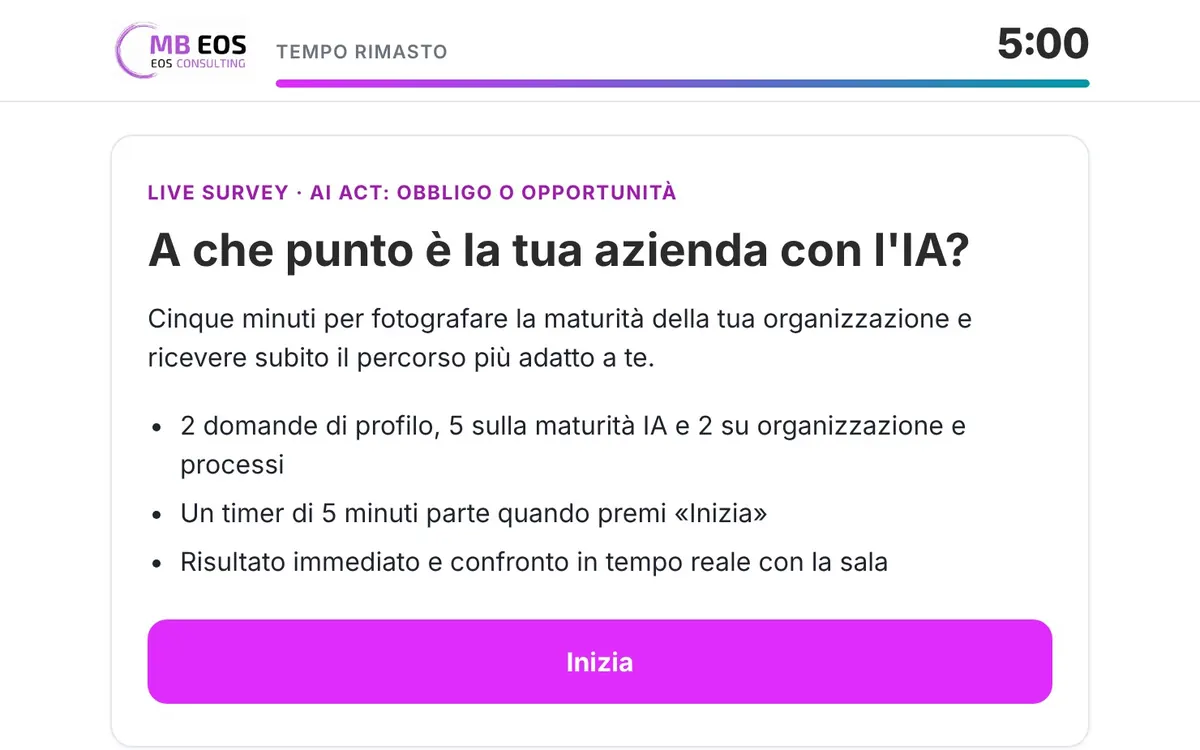 Schermata iniziale con il timer di 5 minuti