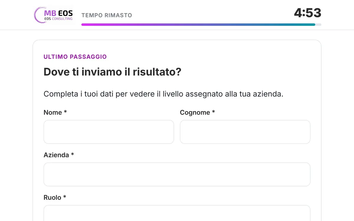 Ultimo passaggio: i dati per ricevere il risultato, con i consensi